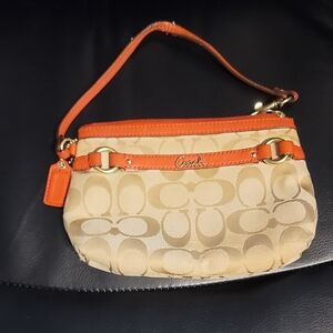 Coach Tan and Orange Wristlet Bag